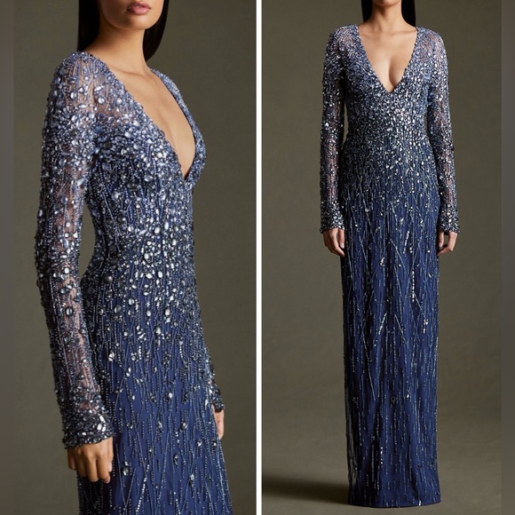 PAMELLA ROLAND Crystal Long Ombre Tulle Gown Long Dress